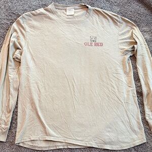 Port and Company Long Sleeve Tee - Light Tan with Red Accent - Ole Red